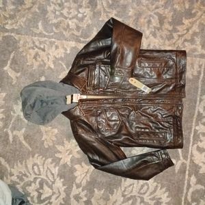 NWT Levi's boys faux leather hooded jacket with lining.
